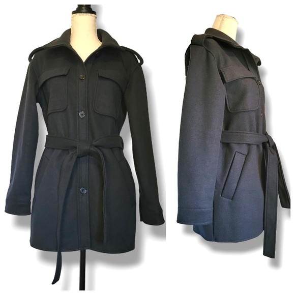 7 For All Mankind Pea Coat Jacket Size Small (4-6) Black‎ - Picture 1 of 9